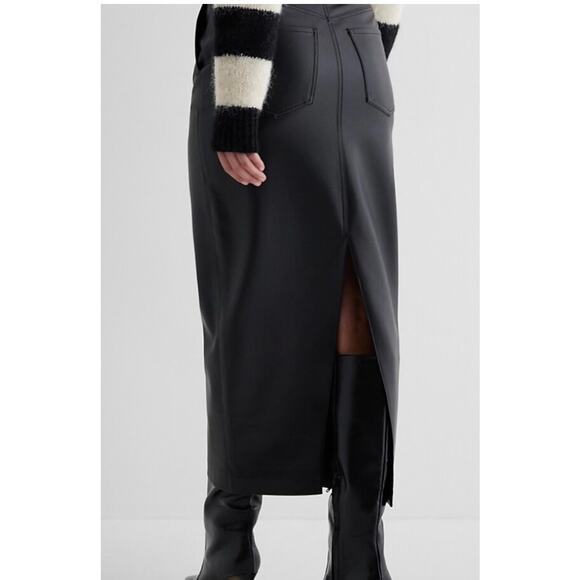 Express Dresses & Skirts - Express Skirt Long High Waist Black Faux Leather Back Slit Size 8